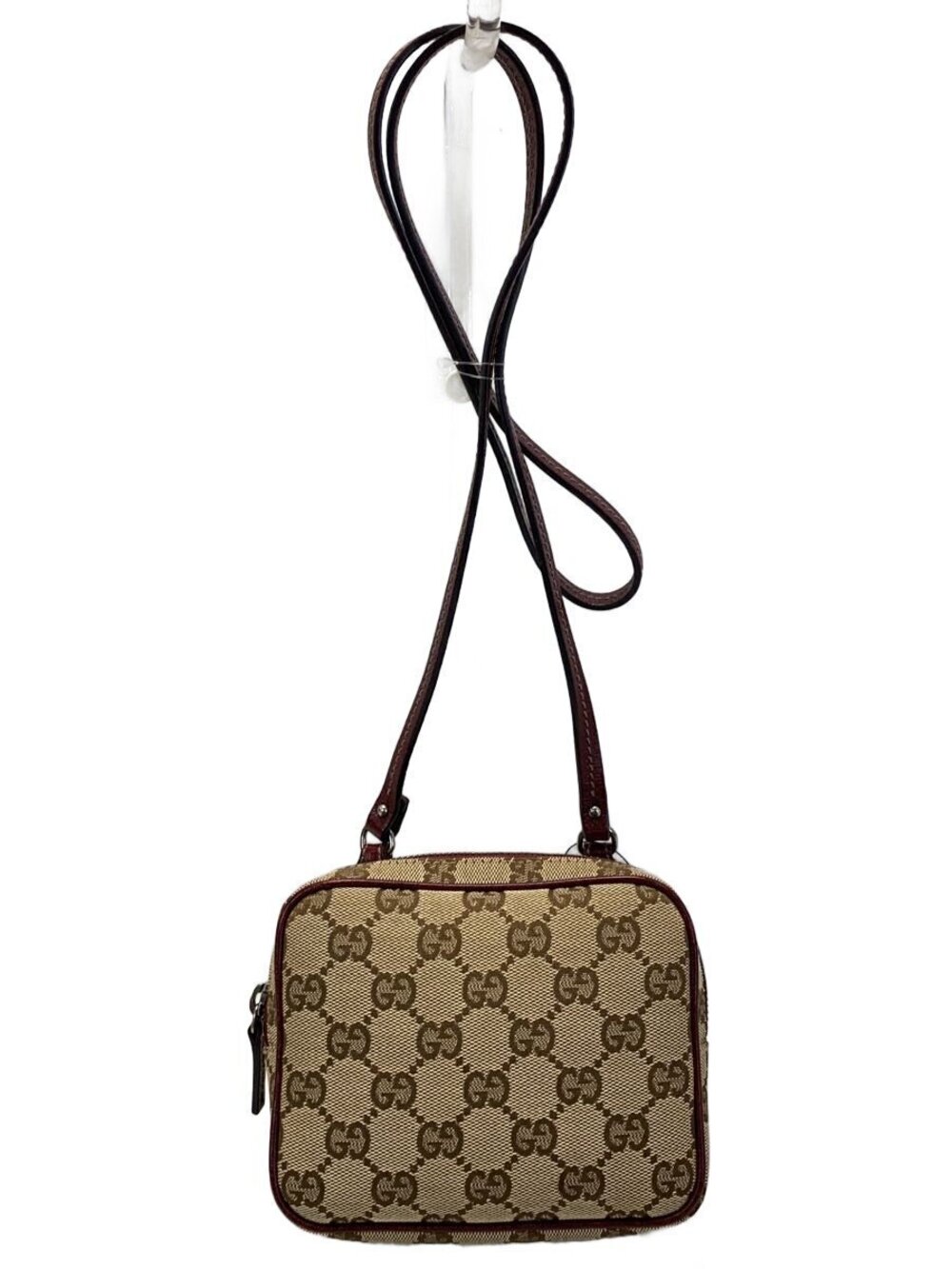 Gucci GG Canvas Crossbody Bag beige monogram brown leather